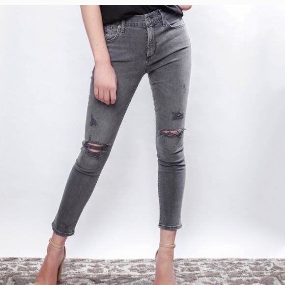 Agolde Sophie high rise skinny crop distressed jean maverick grey 28 - Picture 3 of 11